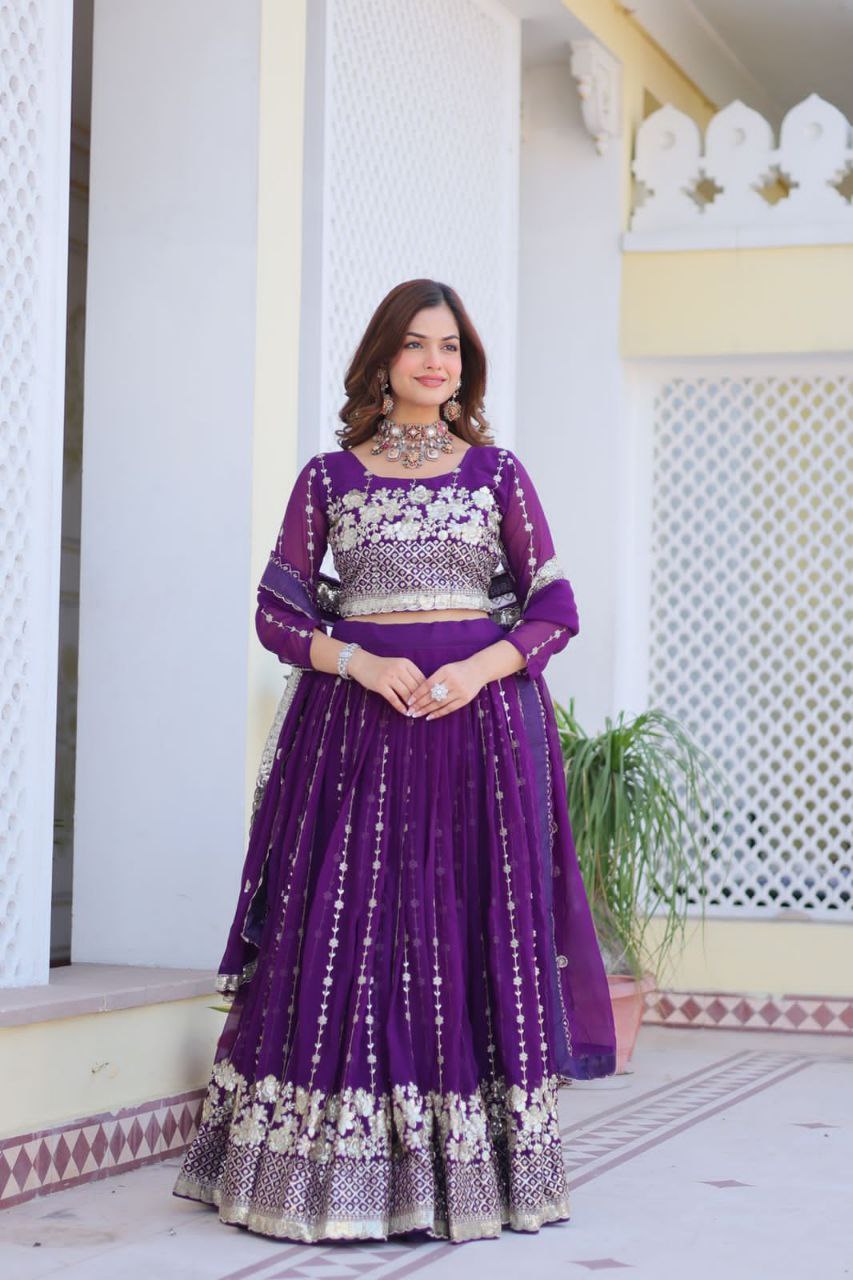 Elegant Embroidered Fox Georgette Wedding Lehenga Choli Set with Dupatta