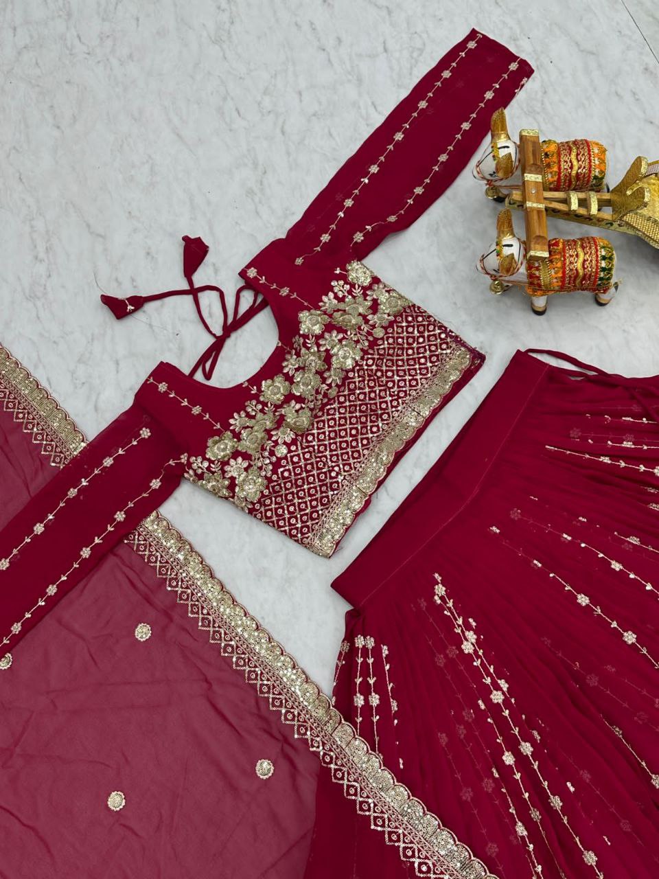 Elegant Embroidered Fox Georgette Wedding Lehenga Choli Set with Dupatta