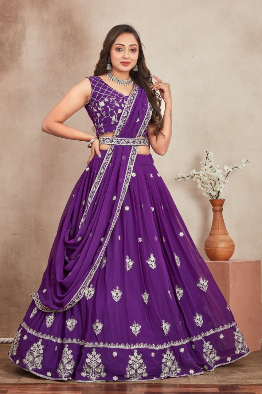 Elegant Embroidered Fox Georgette Wedding Lehenga Choli Set with Dupatta