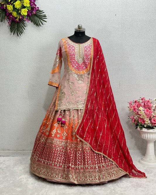 Designer Embroidered Sequins Lehenga Set – Faux Georgette with Dupatta