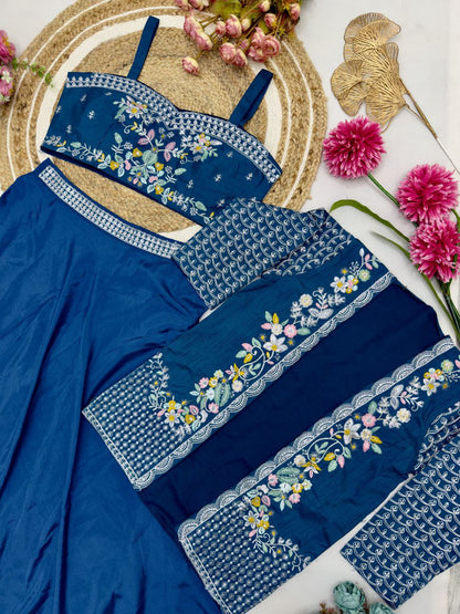 Elegant Party Wear Lehenga Set – Chinnon Silk with Embroidered Blouse & Jacket
