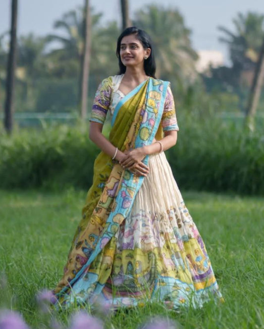 Kalamkari Cotton Lehenga Choli with Dupatta – Elegant & Comfortable