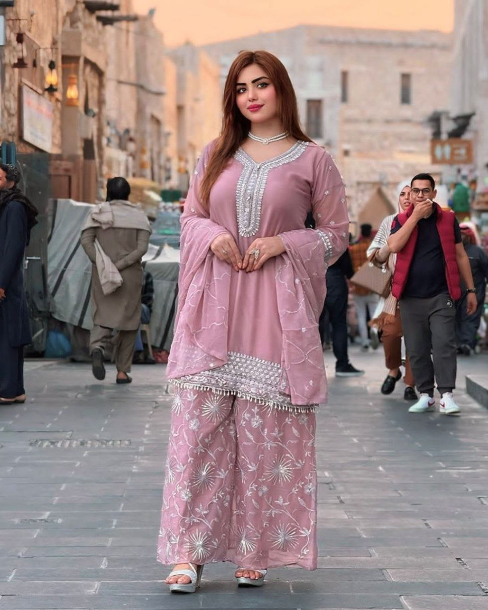 Elegant Heavy Faux Georgette Sharara Set