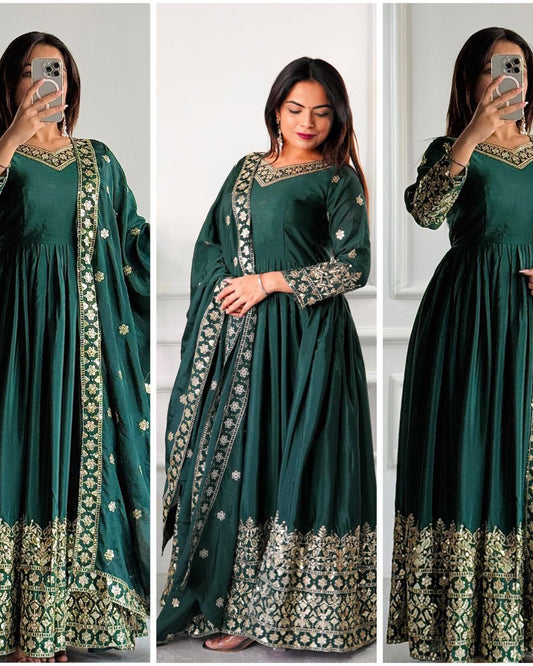 Premium Embroidered Gown-Pant Dupatta Set