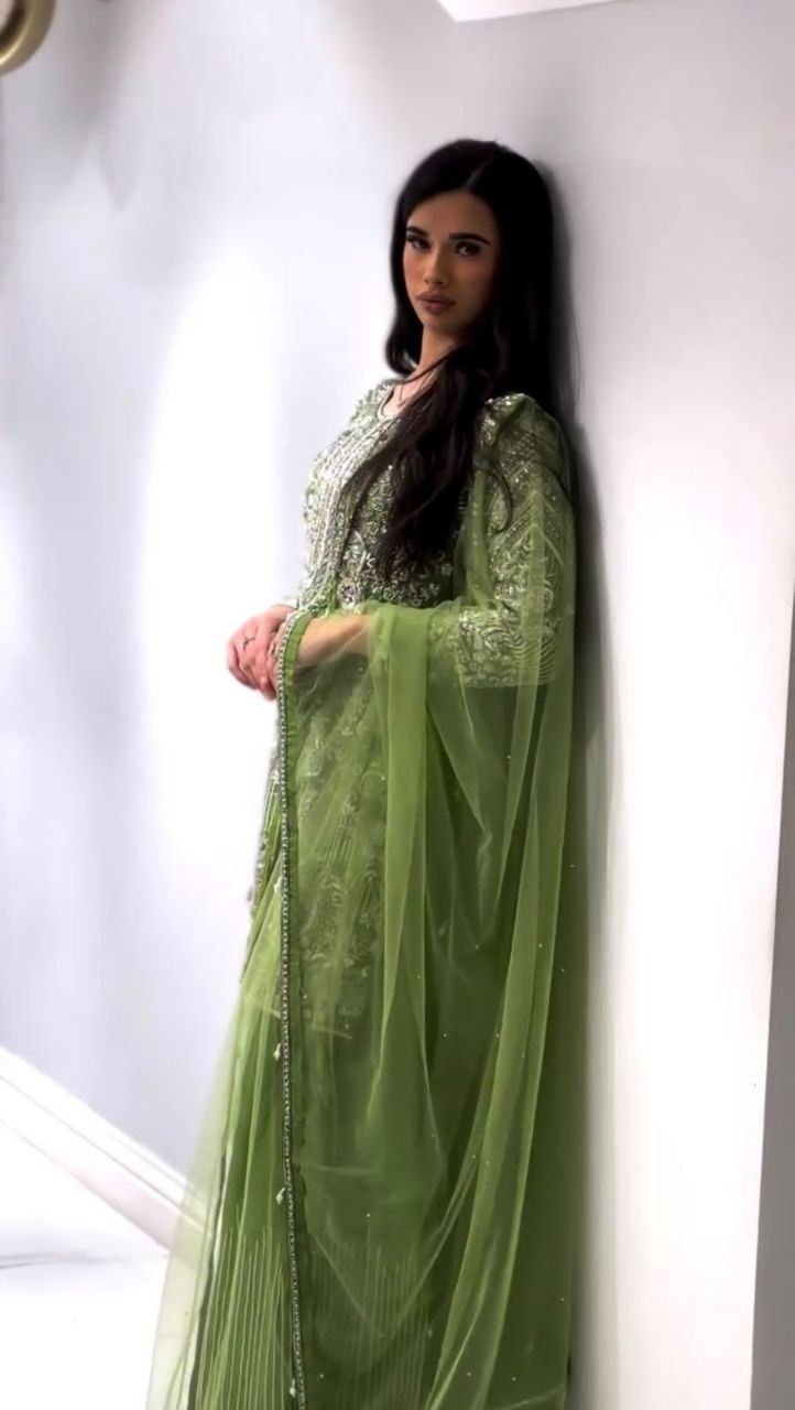 Designer Party Wear Chinnon Silk Plazzo Set with Heavy Embroidery