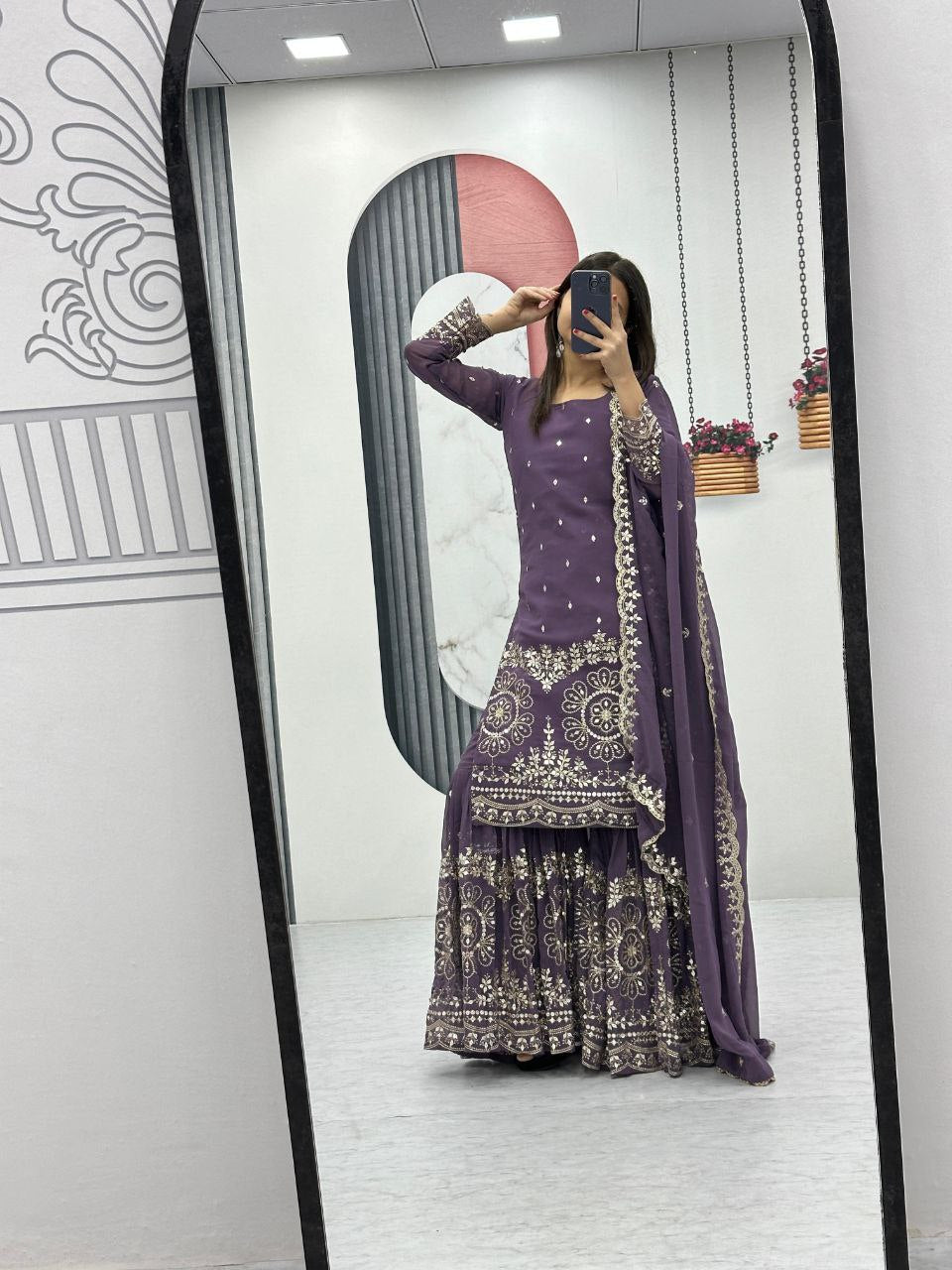 Designer Party Wear Suit with Embroidered Sharara & Dupatta