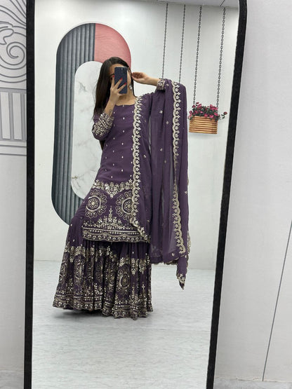 Designer Party Wear Suit with Embroidered Sharara & Dupatta