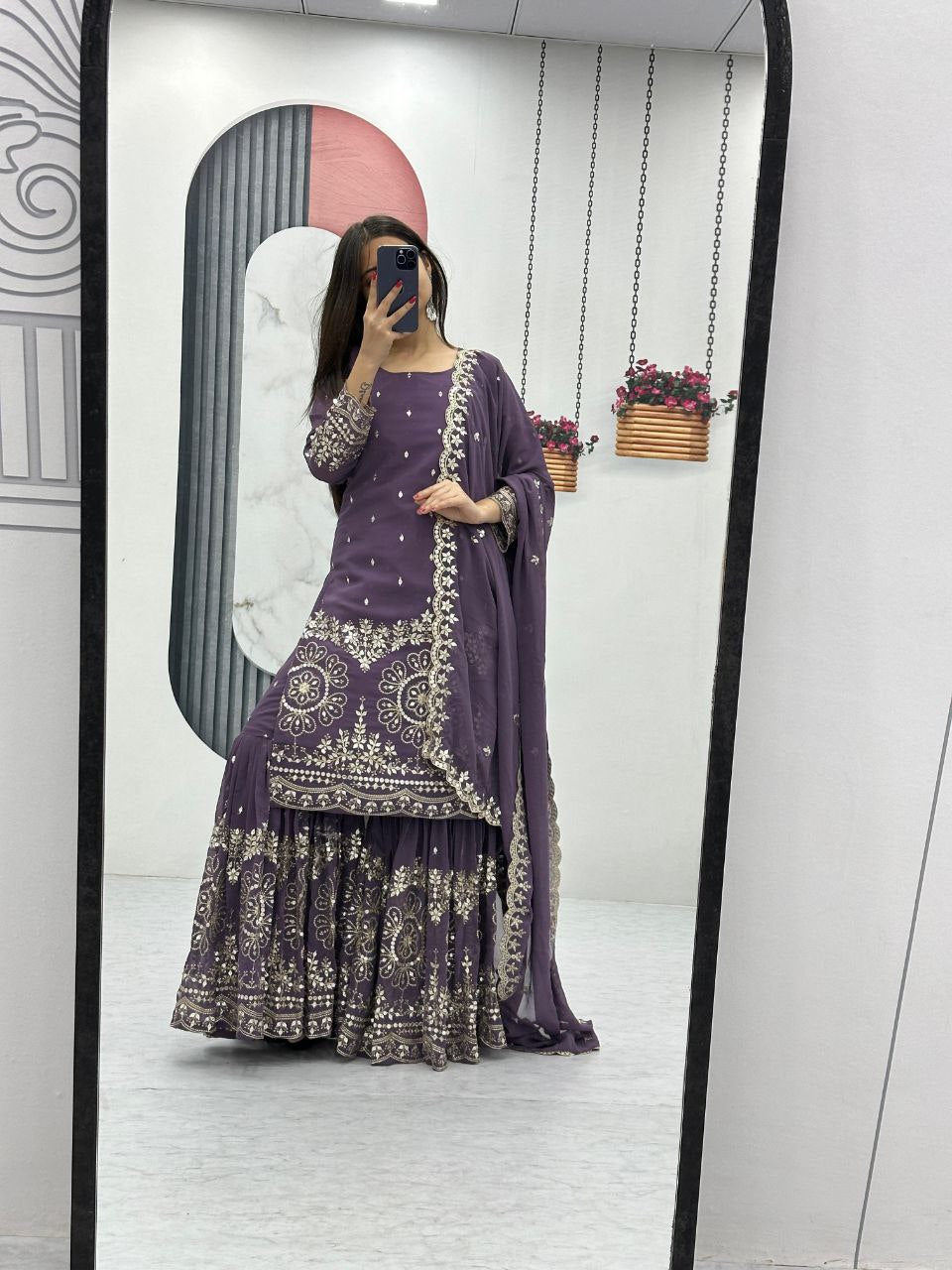 Designer Party Wear Suit with Embroidered Sharara & Dupatta