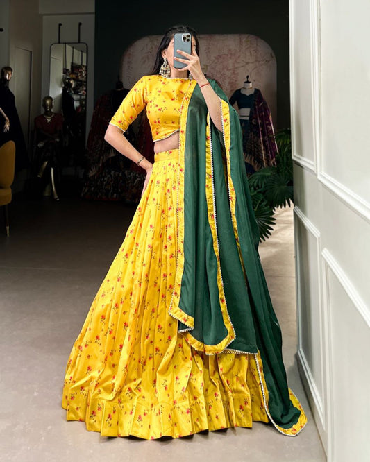 Tussar Silk Floral Lehenga Choli with Pearl Lace Dupatta 