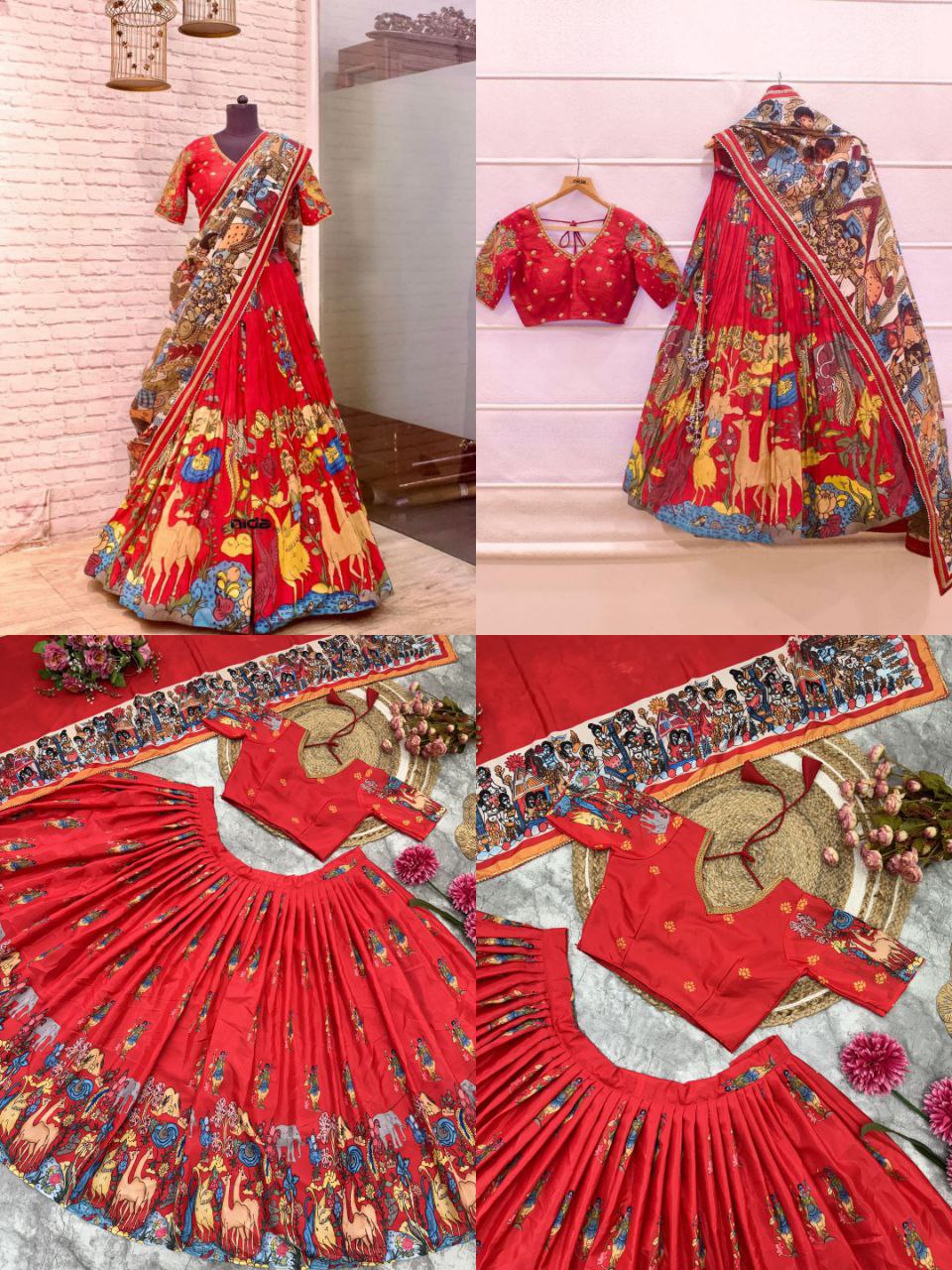 Designer Kalamkari French Crape Silk Lahenga Choli with Dupatta