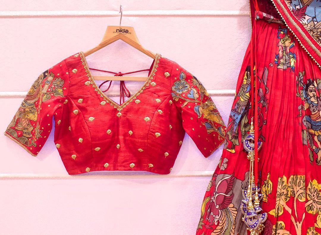Designer Kalamkari French Crape Silk Lahenga Choli with Dupatta