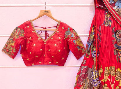 Designer Kalamkari French Crape Silk Lahenga Choli with Dupatta