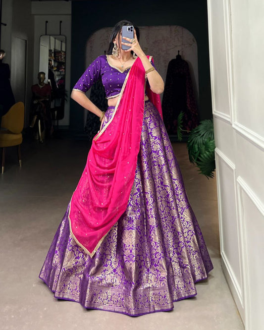 Royal Jacquard Silk Lehenga Choli with Organza Dupatta