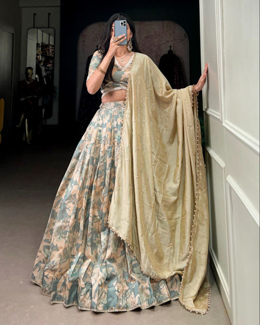 Elegant Tussar Silk Lehenga Choli with Vichitra Silk Dupatta