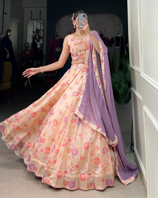 Peach Blossom Tussar Silk Lehenga Choli Set – Elegant & Timeless