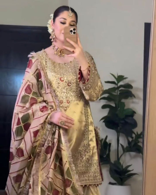 Eid Special Luxurious Silk Embroidered Sharara Set with Dupatta