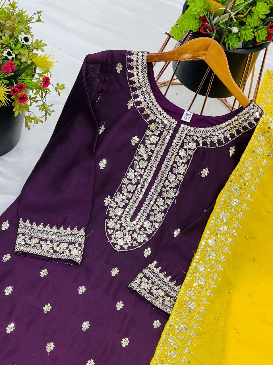 New Festival Collection – Chinnon Silk Embroidered Top, Pant & Dupatta Set