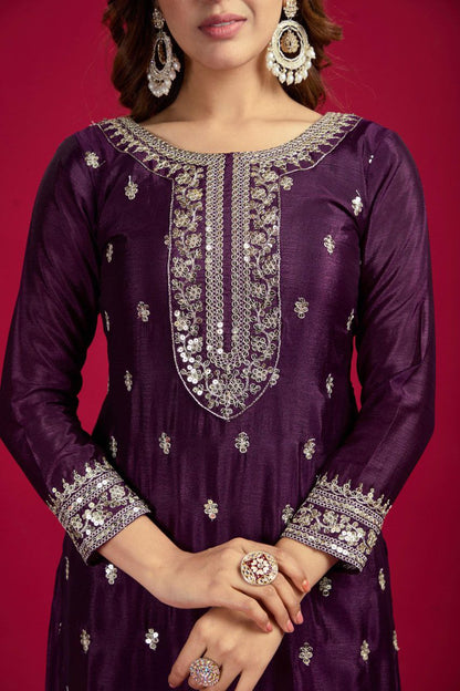 New Festival Collection – Chinnon Silk Embroidered Top, Pant & Dupatta Set