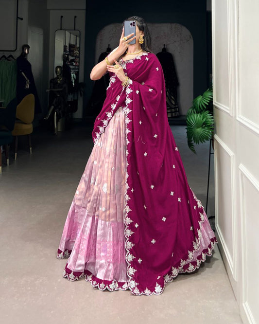 Zari Kota Lehenga Choli Set with Embroidered Vichitra Silk Dupatta – Festive & Wedding Wear
