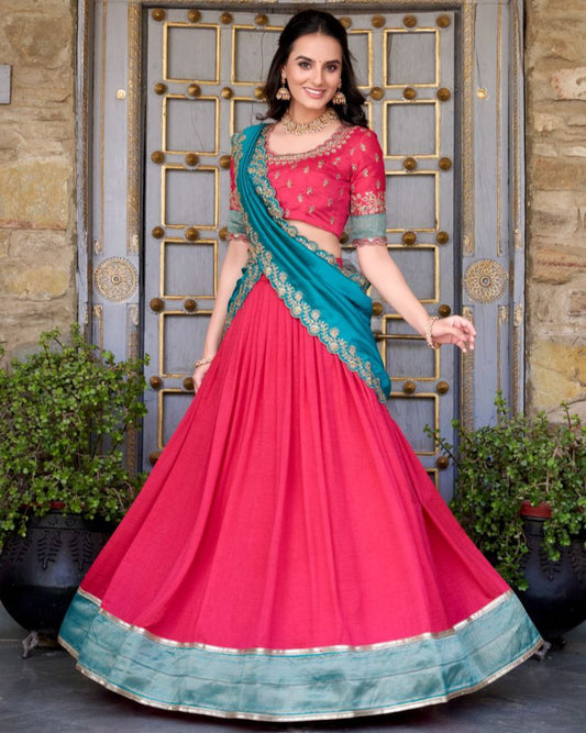 Vichitra Silk Lehenga Choli with Zari Weaving & Sequins Dupatta – Pranavi Collection