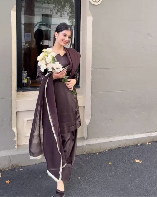 Japan Satin Top and Farshi Pant Set with Blooming Georgette Dupatta – Ready to Wear Party Outfit for Women