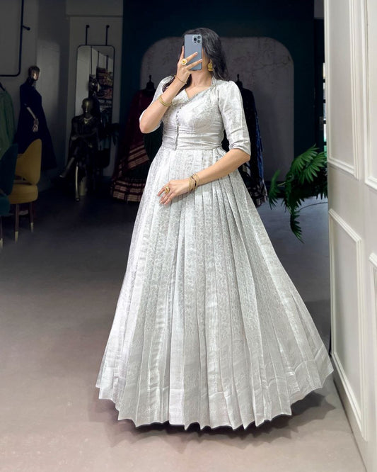 Kanjivaram Zari Weaving Gown with Koti – Elegant Stitched Ethnic Wear for Women