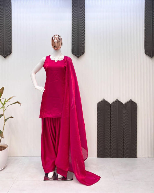 Designer Farsi Salwar Suit Set – Fendi Silk Top & Pant with Dupatta  Readymade Party Wear for Women