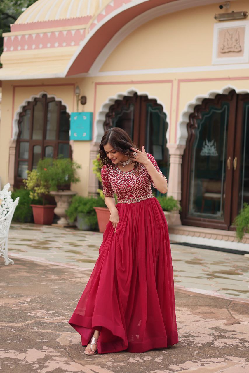 Premium Faux Blooming Designer Gown with Zari & Sequin Embroidery