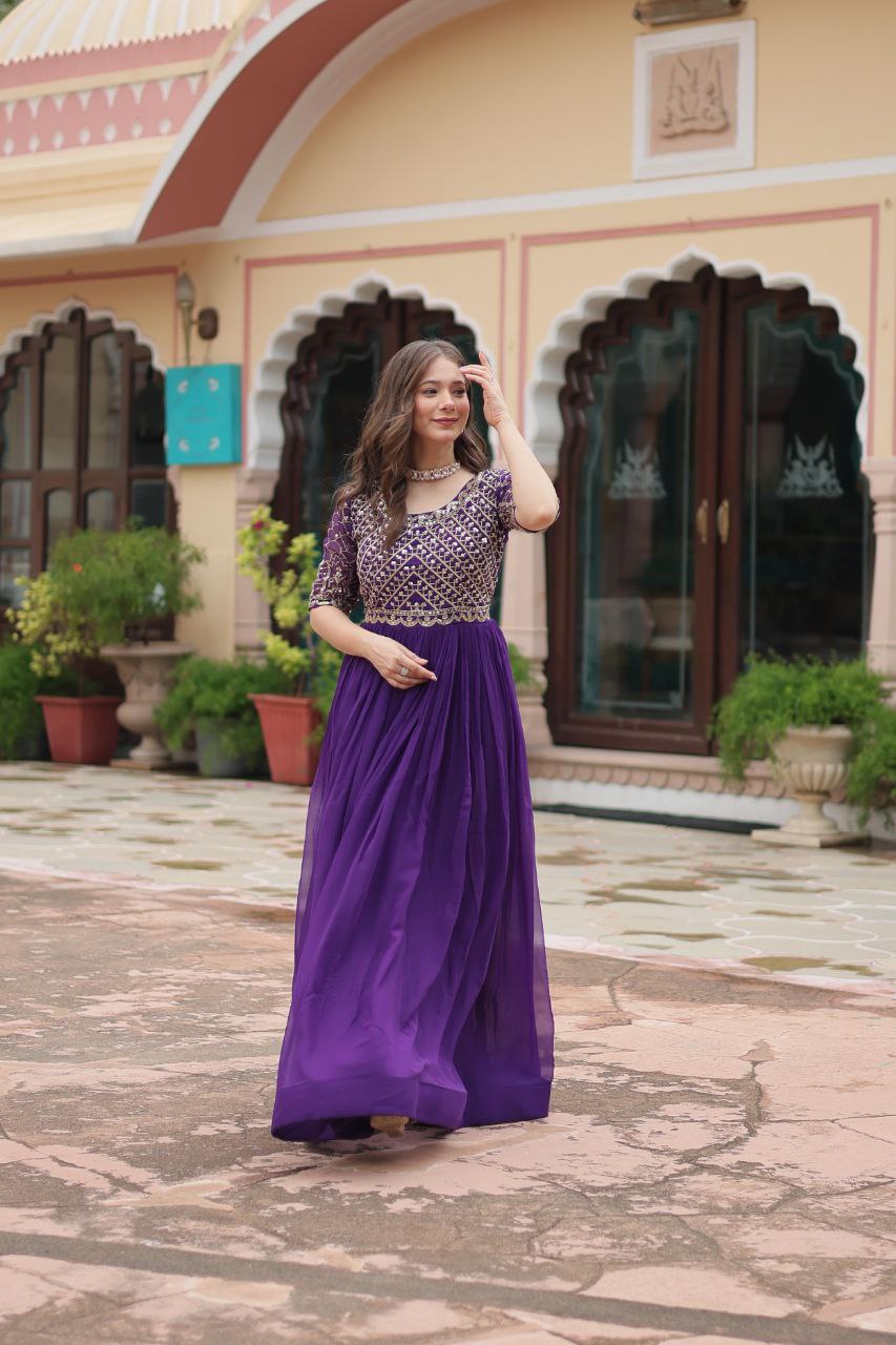 Premium Faux Blooming Designer Gown with Zari & Sequin Embroidery