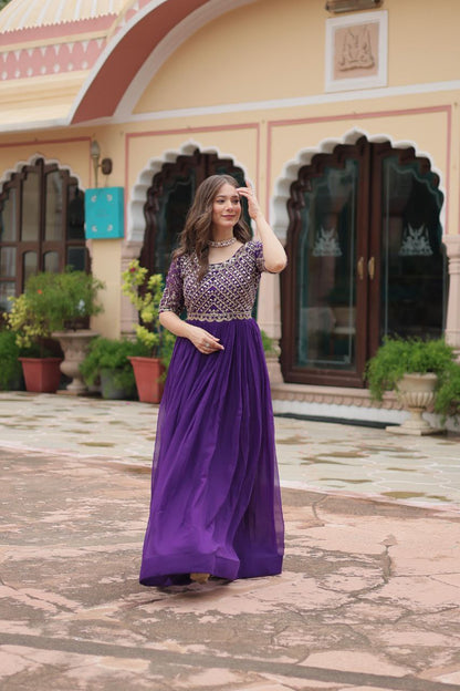 Premium Faux Blooming Designer Gown with Zari & Sequin Embroidery