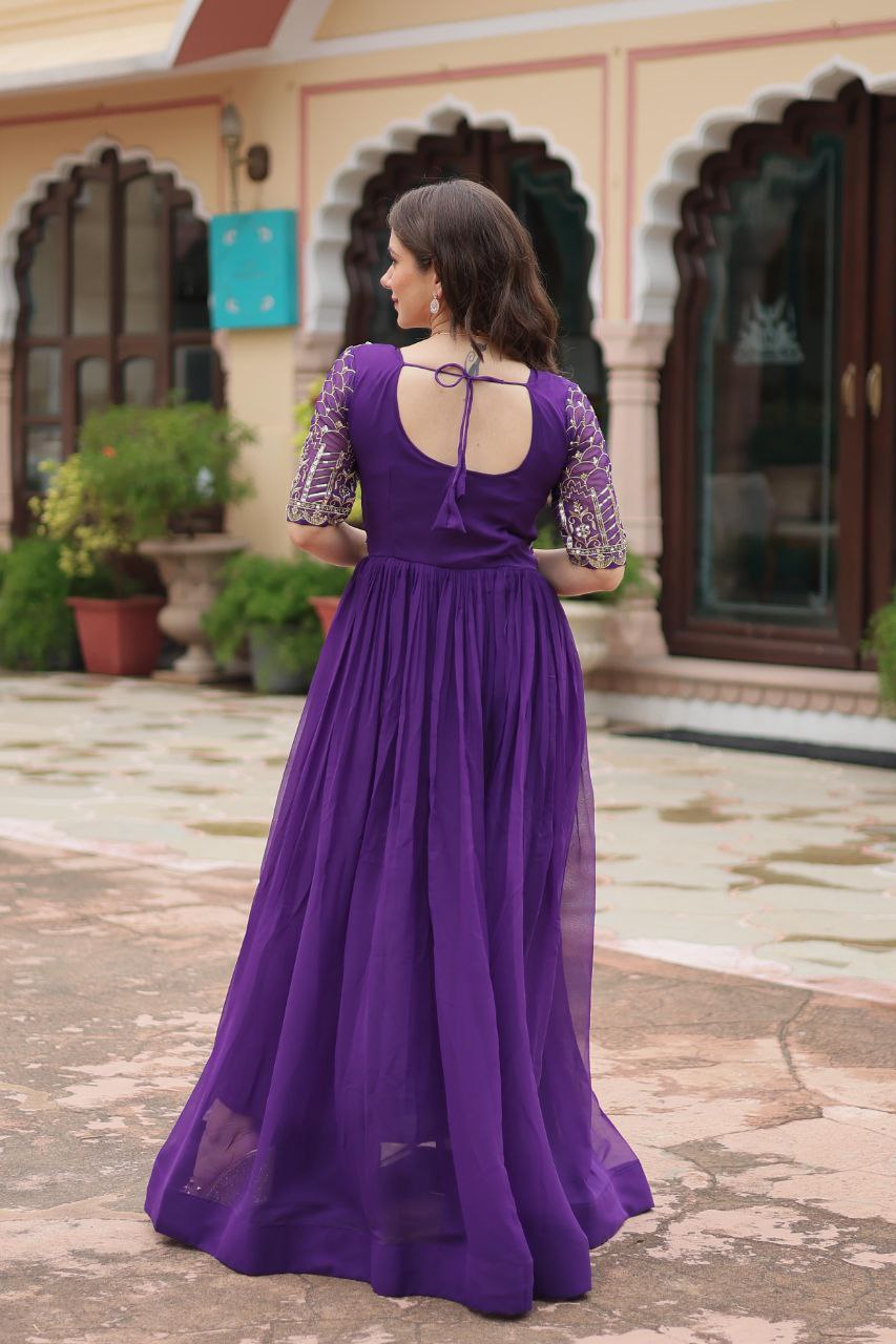 Premium Faux Blooming Designer Gown with Zari & Sequin Embroidery