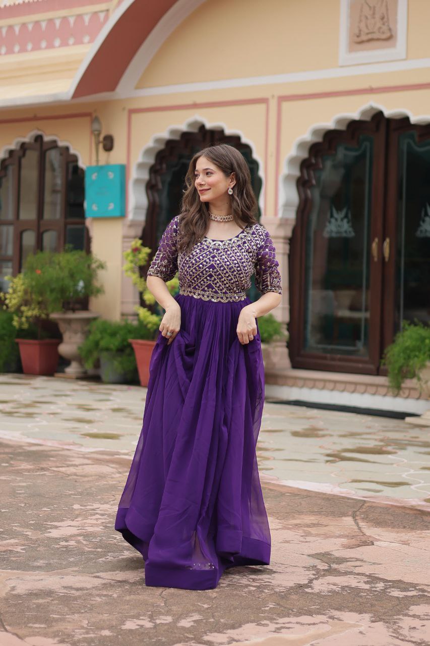 Premium Faux Blooming Designer Gown with Zari & Sequin Embroidery