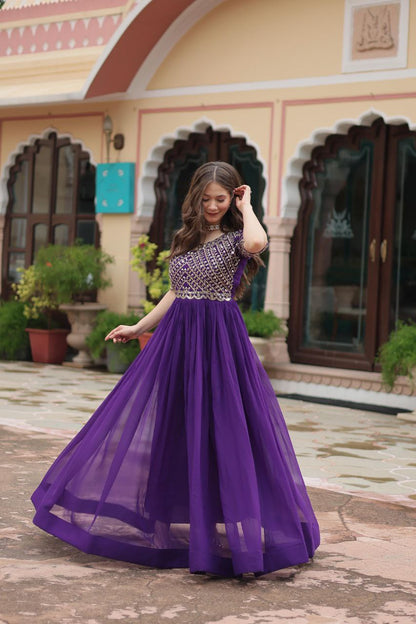 Premium Faux Blooming Designer Gown with Zari & Sequin Embroidery