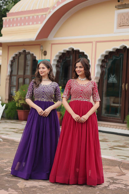 Premium Faux Blooming Designer Gown with Zari & Sequin Embroidery
