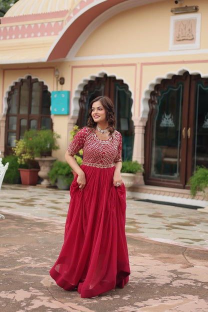 Premium Faux Blooming Designer Gown with Zari & Sequin Embroidery