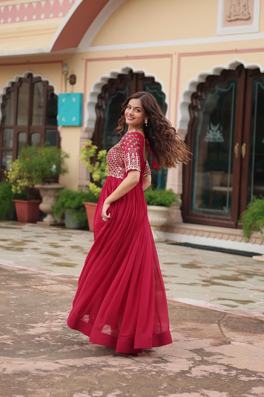 Premium Faux Blooming Designer Gown with Zari & Sequin Embroidery
