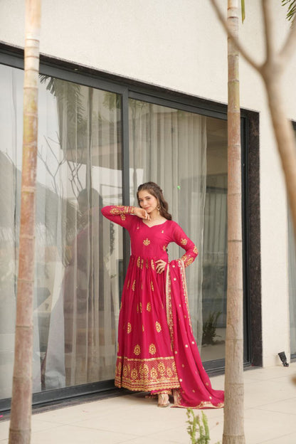 Premium Star Georgette Embroidered Gown with Dupatta