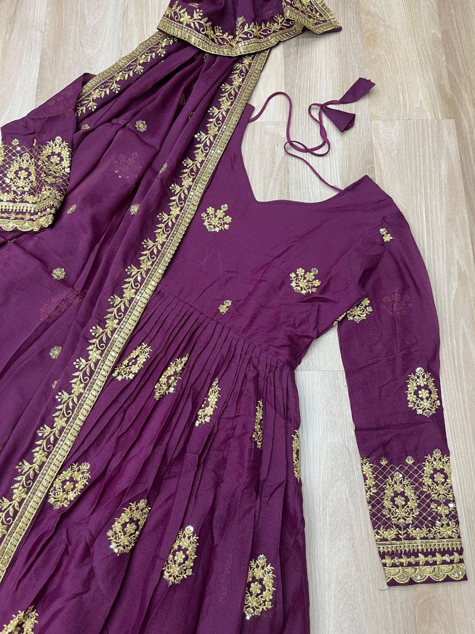 Premium Star Georgette Embroidered Gown with Dupatta