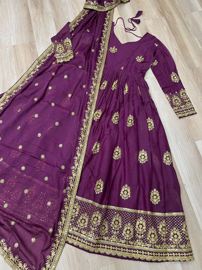 Premium Star Georgette Embroidered Gown with Dupatta