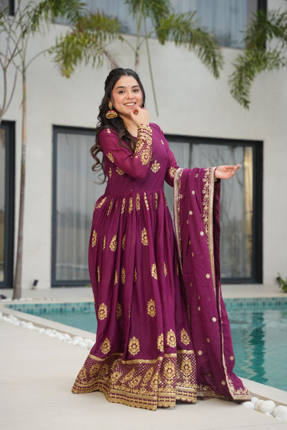 Premium Star Georgette Embroidered Gown with Dupatta