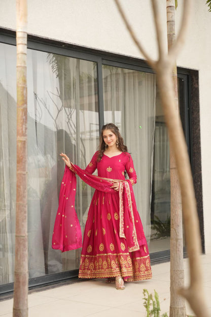 Premium Star Georgette Embroidered Gown with Dupatta