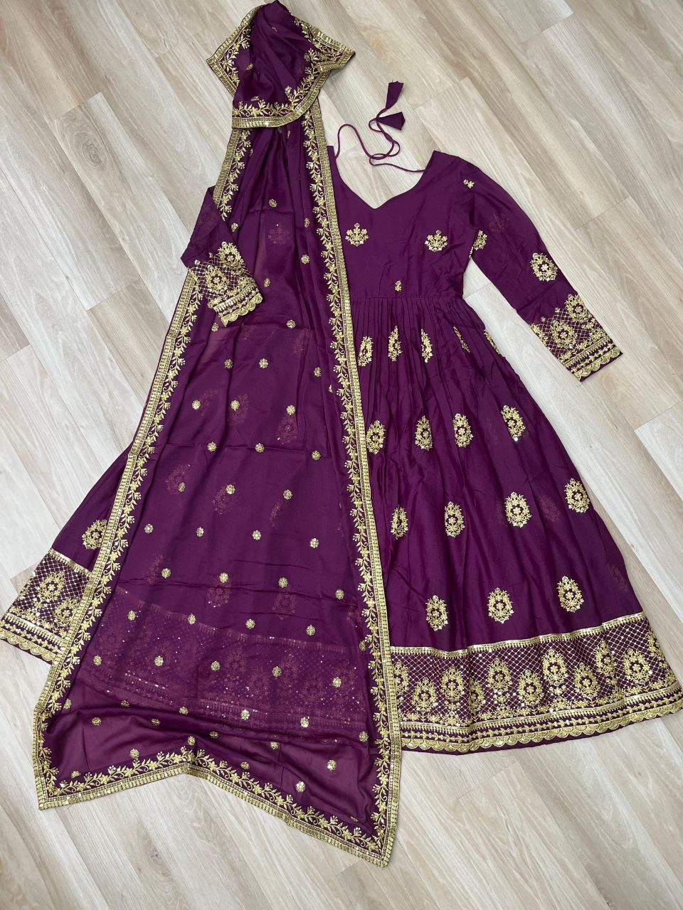 Premium Star Georgette Embroidered Gown with Dupatta