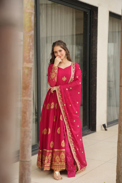 Premium Star Georgette Embroidered Gown with Dupatta