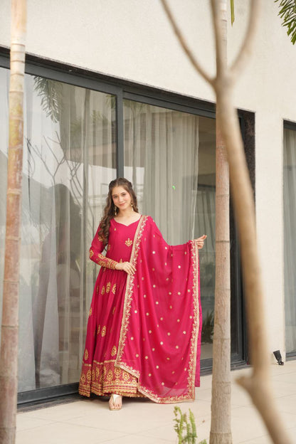 Premium Star Georgette Embroidered Gown with Dupatta