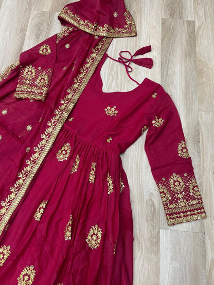 Premium Star Georgette Embroidered Gown with Dupatta
