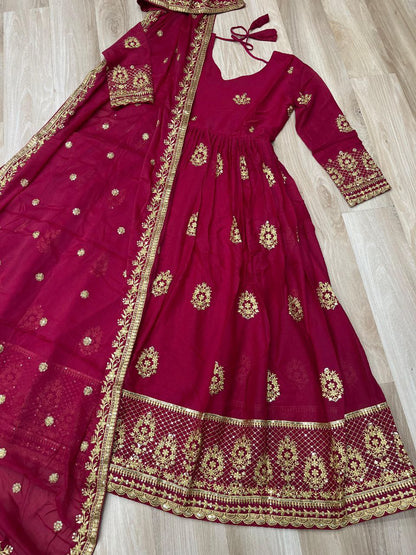 Premium Star Georgette Embroidered Gown with Dupatta