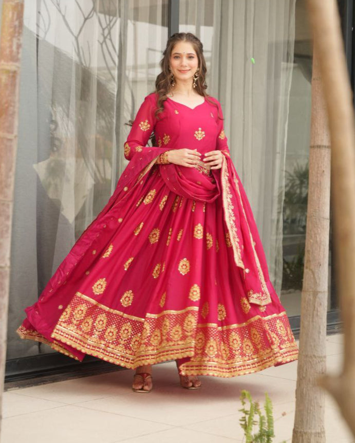 Premium Star Georgette Embroidered Gown with Dupatta