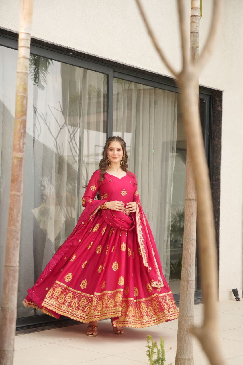 Premium Star Georgette Embroidered Gown with Dupatta