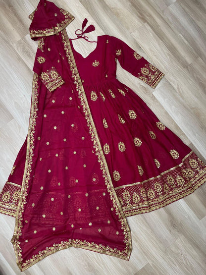 Premium Star Georgette Embroidered Gown with Dupatta