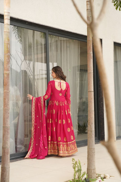 Premium Star Georgette Embroidered Gown with Dupatta